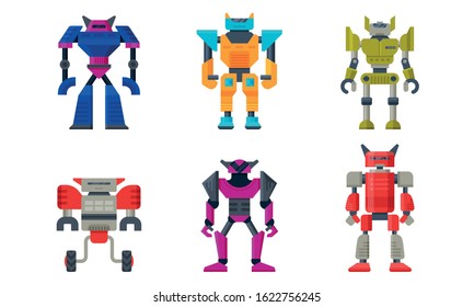 Transformer Robot Figures Isolated on White Background Vector Set