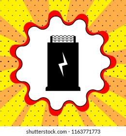 Transformer sign. Black icon in a bubble on a yellow background pop art. Vector.