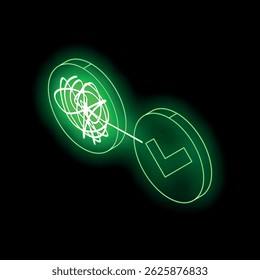 Transformando o caos em ordem, encontrando soluções e alcançando o sucesso, com o efeito de luz verde neon