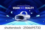 Transforming vision into reality with a virtual reality device against a high-tech background, ideal for tech events, conferences, and exhibitions innovation and technology 