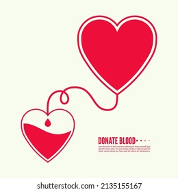 Transfusion of blood from one heart to another. Symbol of help and charitable blood donation. Vector illustration. 