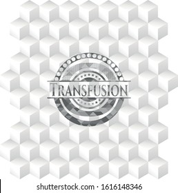 Transfusion grey badge with geometric cube white background