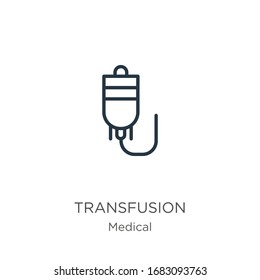 Transfusionssymbol. Dünne lineare Transfusionslinie Symbol einzeln auf weißem Hintergrund aus medizinischer Sammlung. Vektorillustration der Linie, Symbol für Web und Mobilfunk