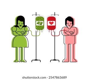 Transfusión de amor. Enamorarse de una máquina de transfusión de sangre. Concepto de la enfermedad del amor.