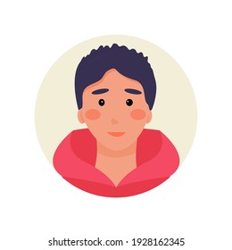 transgender avatar in red sweatshirt. Design of sites, technical support, sat-bots, forums. Vector illustration.