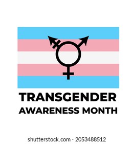 Transgender Awareness Month Lettering With Transgender Pride Flag. LGBT Community Event In November. Vector Template For Banners, Signs, Logo Design, Card, Etc.