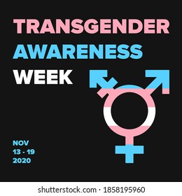 Transgender Awareness Week Social Media Post Template with Trans Gender Symbol Icon in Trans Pride Flag Colours. Vector Banner For Trans Awareness Week 2020