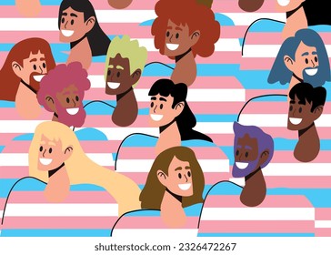 transgender crowd of people seamless pattern. International Transgender Day,31 March.