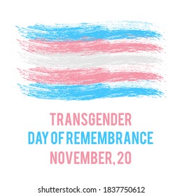 Transgender Day Of Remembrance Lettering With Transgender Pride Flag. LGBT Community Event On November 20. Easy To Edit Vector Template For Banners, Signs, Logo Design, Card, Etc.