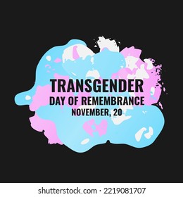 Afiche de la tipografía del Día del Recuerdo Transgénero. Evento comunitario LGBT el 20 de noviembre. Plantilla vectorial para banner, signo, diseño de logotipo, tarjeta, etc.