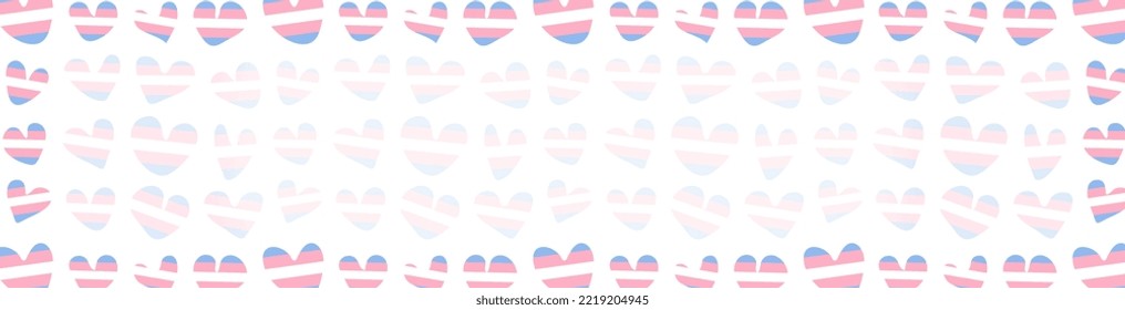 Transgender flag hearts background. Doodle hand drawn elements on white. Vector illustration in simple flat style. Trans symbol web banner