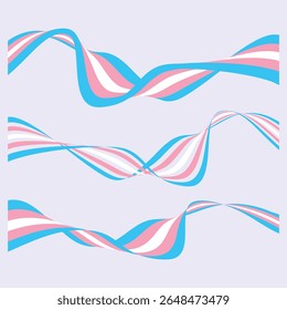Transgender flag line waves icon set vector illustration. Waving abstract LGBTQIA pride flag ribbon icons. LGBTQ motion geometric shape collection. Pink, blue and white wavy stripes symbol