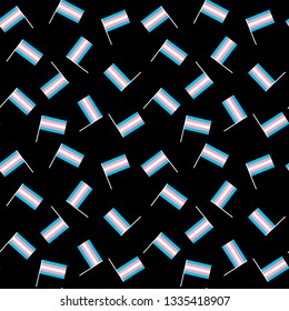 Transgender flag on black background, seamless pattern, vector