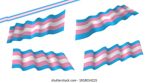 Transgender Flag Or Trans Banner With Blue And Pink Strips Vector. Transexual Flag, Flat And Waving Flag. Vector Illustration. Flag Wavy Abstract Background.