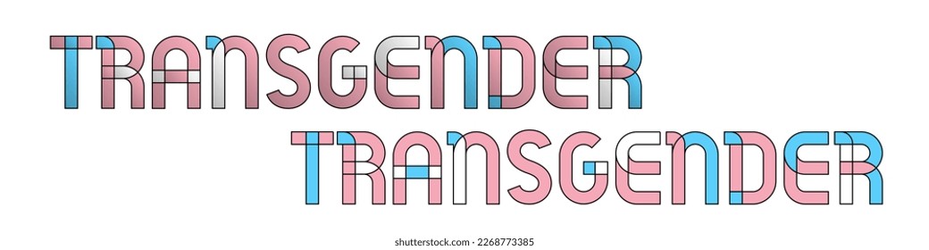 Transgender Geometric Typography Design. Modern Transgender lettering in trans pride flag colors. Vector Illustration. EPS 10.