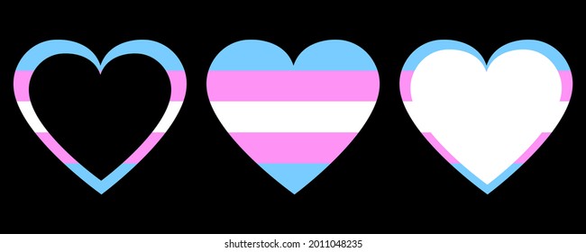 Transgender heart flag set on the black background, design element