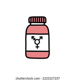 Transgender Hormone Therapy Doodle Icon, Vector Illustration