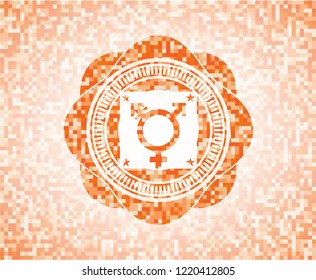 transgender icon inside abstract emblem, orange mosaic background