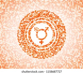 transgender icon inside abstract orange mosaic emblem with background