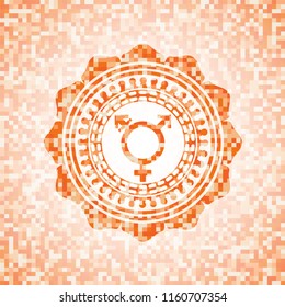 transgender icon inside abstract orange mosaic emblem