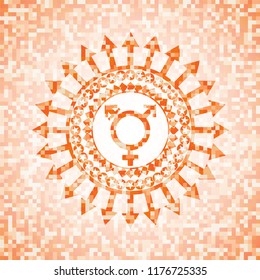 transgender icon inside abstract orange mosaic emblem
