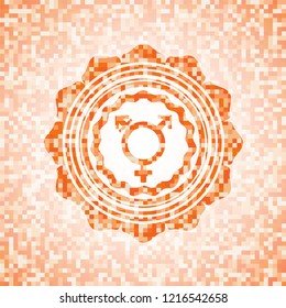 transgender icon inside abstract orange mosaic emblem with background