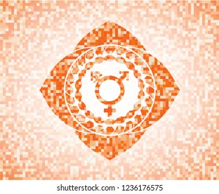 transgender icon inside abstract orange mosaic emblem