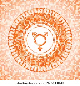transgender icon inside abstract orange mosaic emblem with background