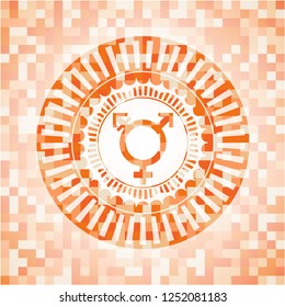 transgender icon inside abstract orange mosaic emblem