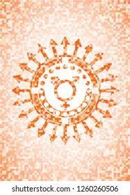 transgender icon inside abstract orange mosaic emblem with background