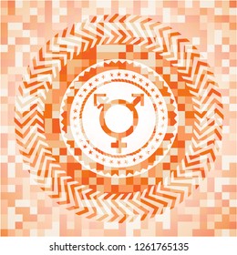 transgender icon inside abstract orange mosaic emblem with background