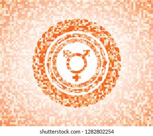 transgender icon inside abstract orange mosaic emblem