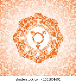transgender icon inside abstract orange mosaic emblem