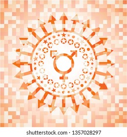 transgender icon inside abstract orange mosaic emblem with background
