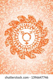 transgender icon inside abstract orange mosaic emblem
