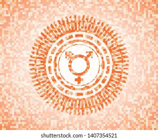 transgender icon inside abstract orange mosaic emblem with background