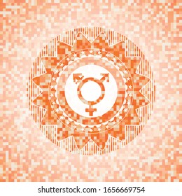 transgender icon inside abstract orange mosaic emblem