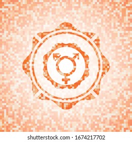 transgender icon inside abstract orange mosaic emblem with background