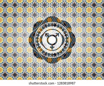 transgender icon inside arabesque badge background. arabic decoration.