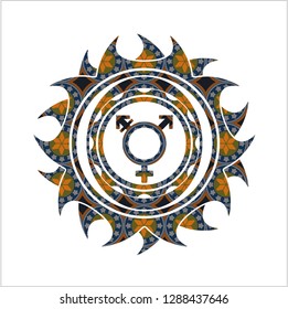 transgender icon inside arabesque badge. arabic decoration.