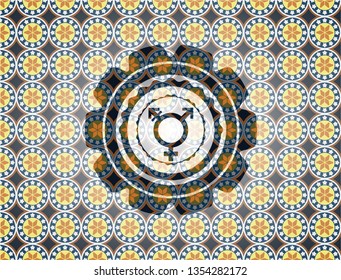 transgender icon inside arabesque badge background. arabic decoration.