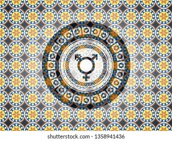 transgender icon inside arabesque badge background. arabic decoration.