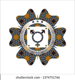 transgender icon inside arabesque badge. arabic decoration.