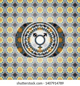 transgender icon inside arabesque badge. arabic decoration.