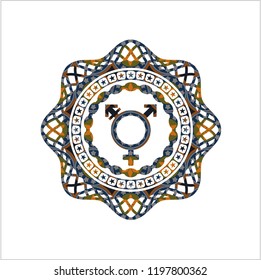 transgender icon inside arabesque emblem. arabic decoration.