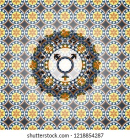 transgender icon inside arabesque emblem background. arabic decoration.