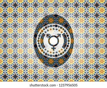 transgender icon inside arabesque emblem. arabic decoration.
