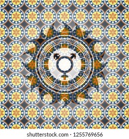 transgender icon inside arabesque emblem. arabic decoration.