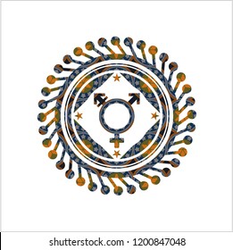 transgender icon inside arabesque style emblem. arabic decoration.