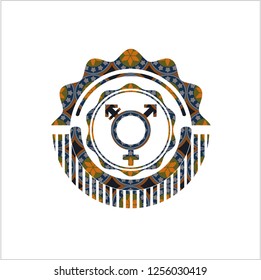 transgender icon inside arabesque style emblem. arabic decoration.